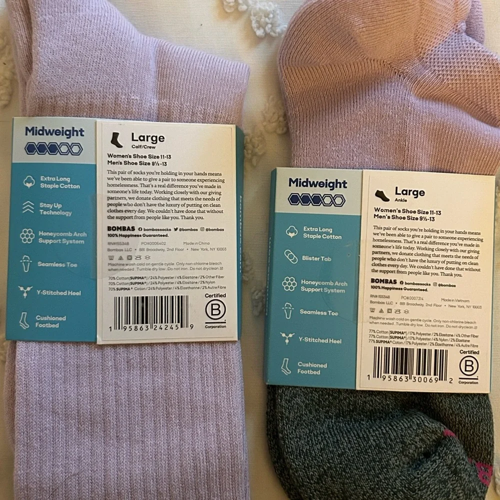 3 pack of Bombas Men's or Womens Casual Socks - Lavender, Charcoal, and Ivory - Picture 4 of 4